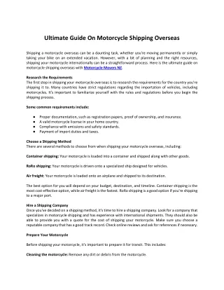 Ultimate Guide On Motorcycle Shipping Overseas