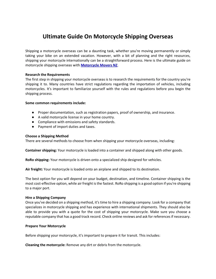 ultimate guide on motorcycle shipping overseas