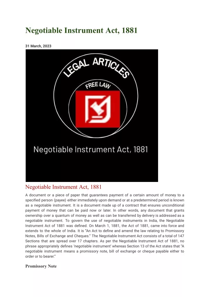 negotiable instrument act 1881