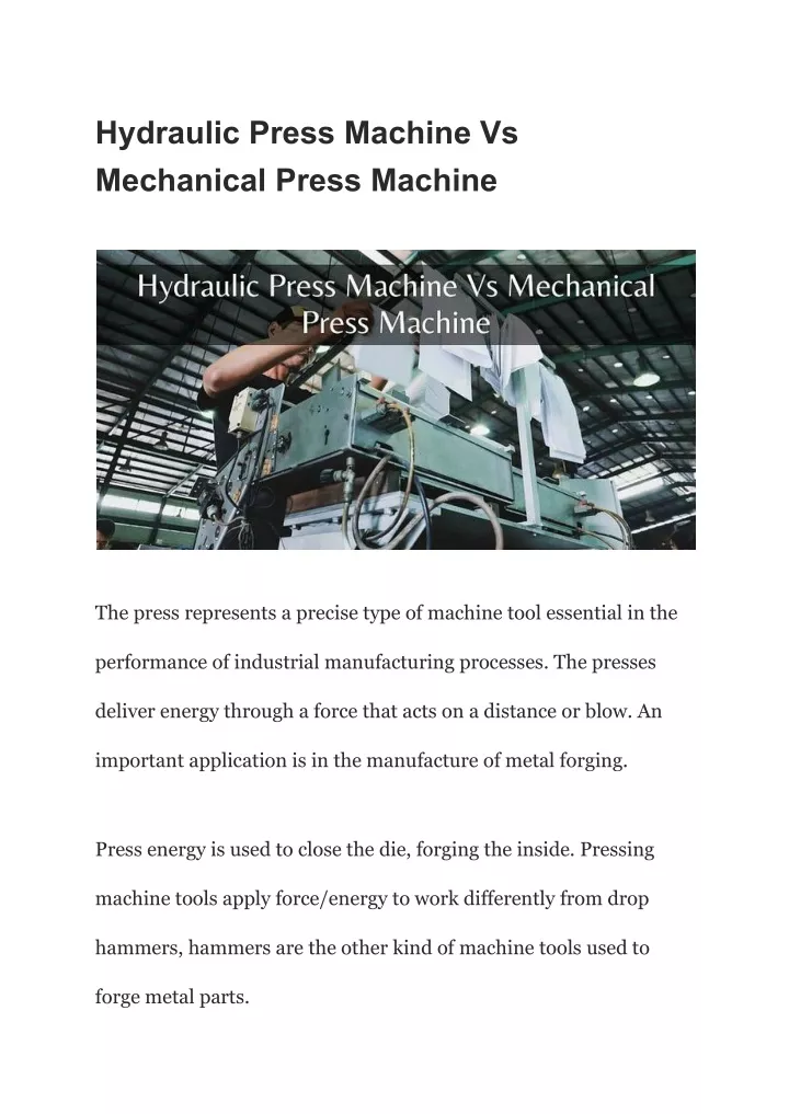 hydraulic press machine vs mechanical press