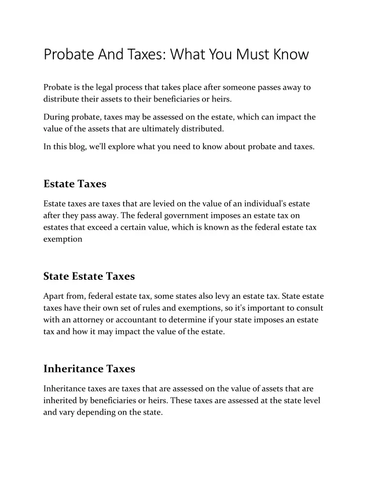 probate and taxes what you must know