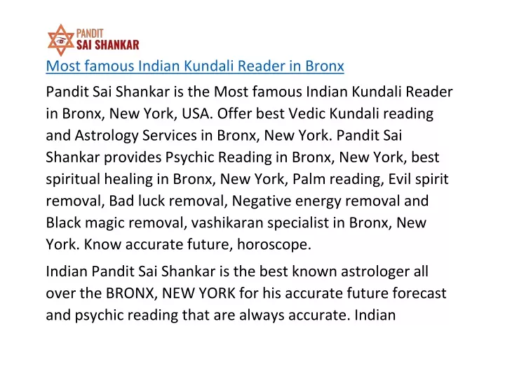 most famous indian kundali reader in bronx pandit