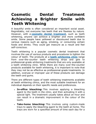 Cosmetic Dental Treatment Achieving a Brighter Smile with Teeth Whitening