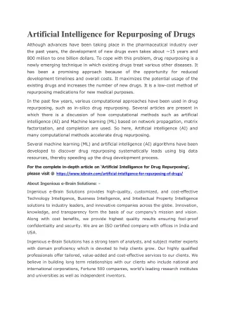 artificial intelligence for repurposing of drugs
