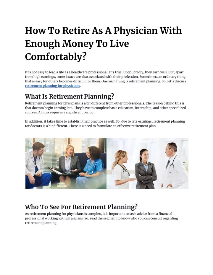 how to retire as a physician with enough money