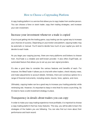 how to choose a copytrading platform