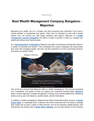 Best Wealth Management Company Bangalore - Maportus