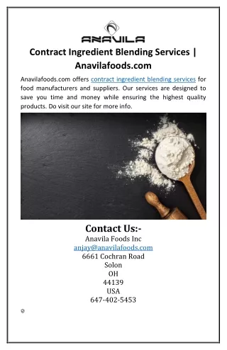 Contract Ingredient Blending Services | Anavilafoods.com
