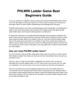 PHLWIN Ladder Game Best Beginners Guide