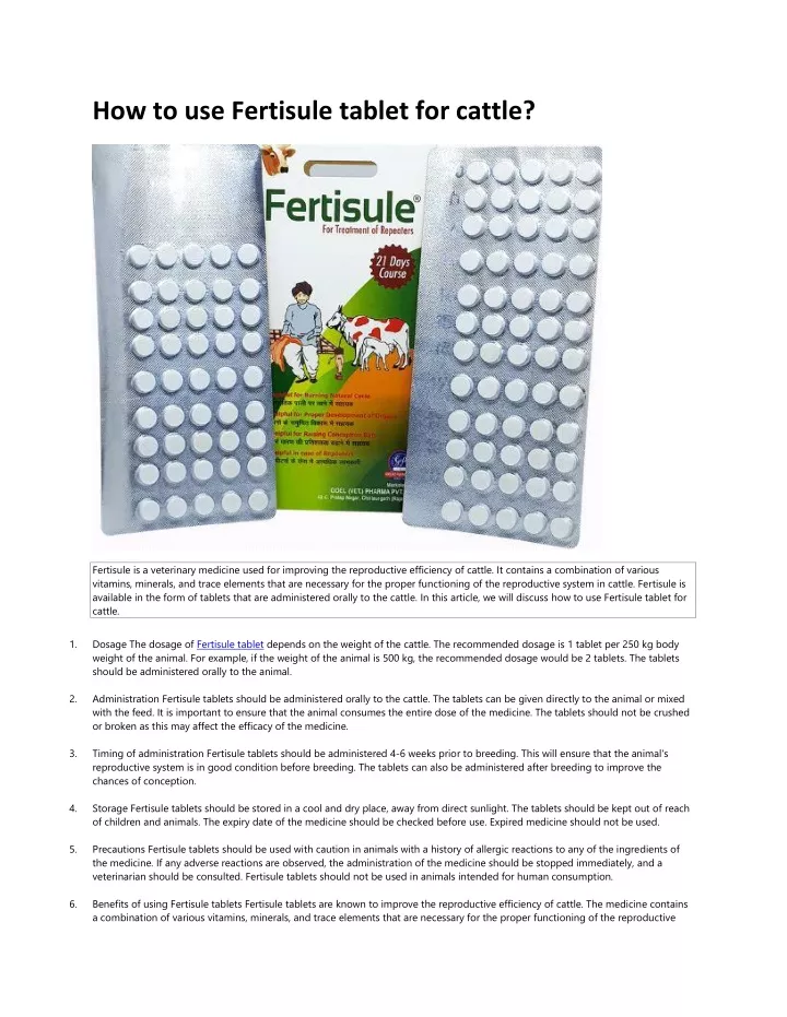 how to use fertisule tablet for cattle