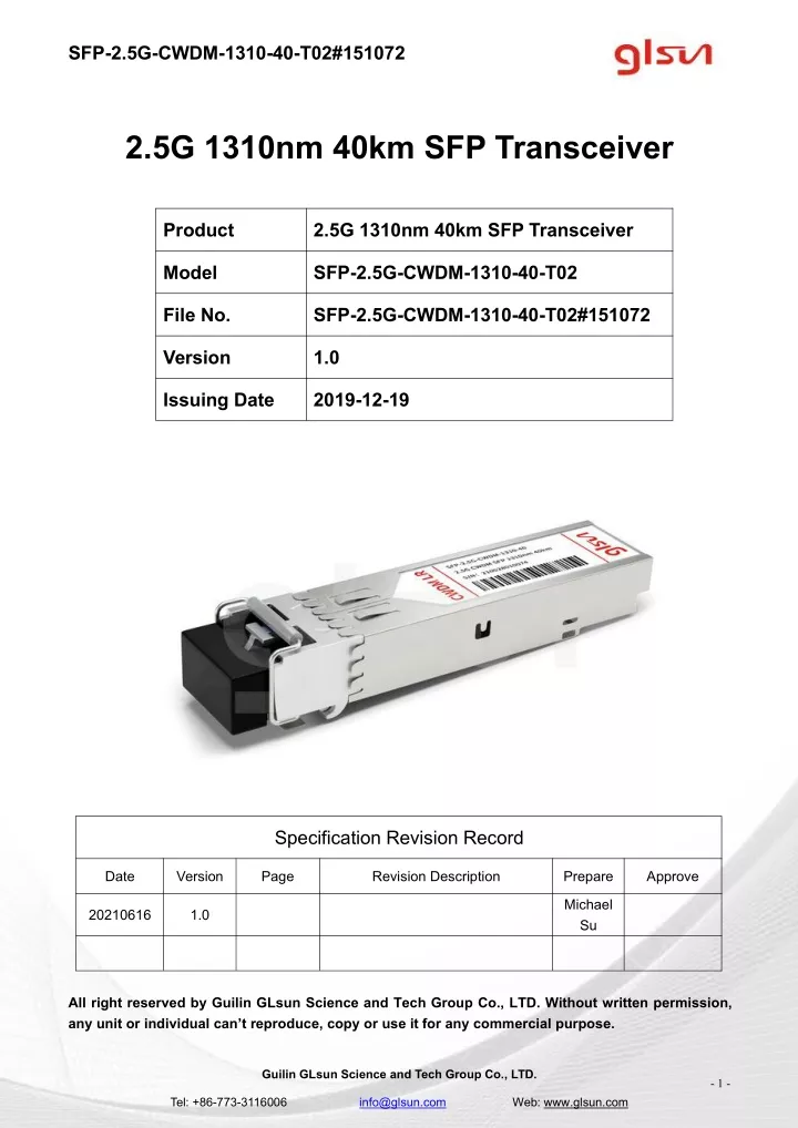 sfp 2 5g cwdm 1310 40 t02 151072