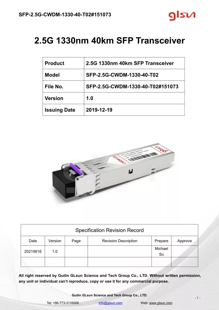 sfp 2 5g cwdm 1330 40 t02 151073