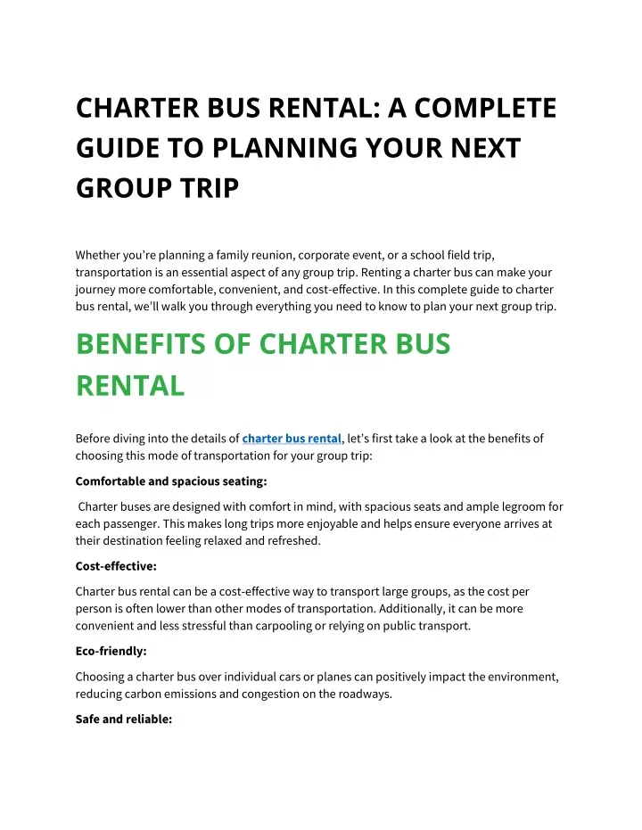 charter bus rental a complete guide to planning