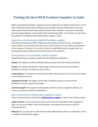 Finding the Best MLM Products Supplier in India