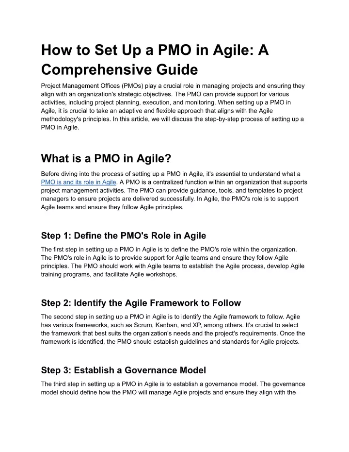 how to set up a pmo in agile a comprehensive guide