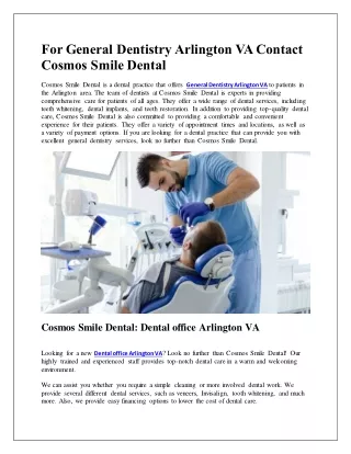 For General Dentistry Arlington VA Contact Cosmos Smile Dental