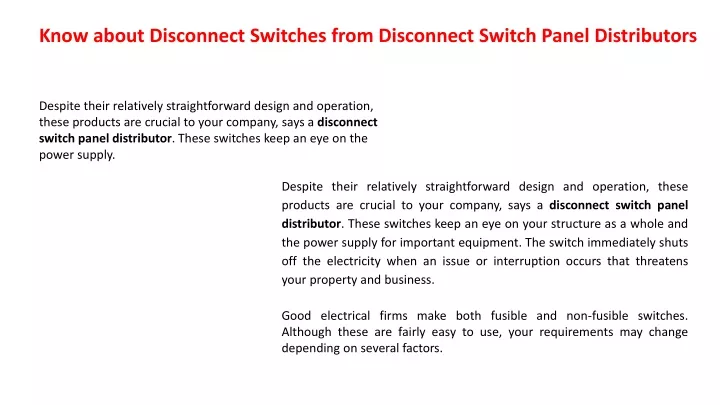 know about disconnect switches from disconnect