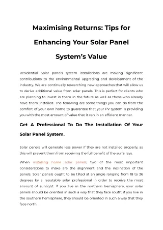 Maximising Returns Tips for Enhancing Your Solar Panel System’s Value