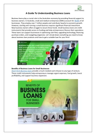 Broc Finance - A Guide To Understanding Business Loans
