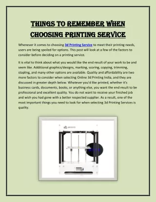 Things to Remember When Choosing Printing Service