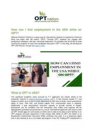 how can i find employment in the usa while on opt