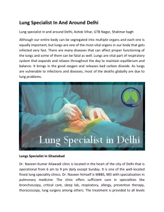 Lung Specialist In And Around Delhi