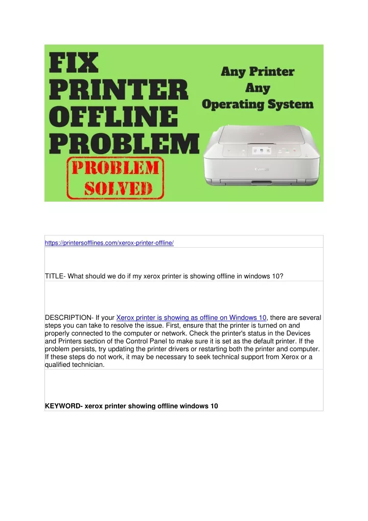 https printersofflines com xerox printer offline