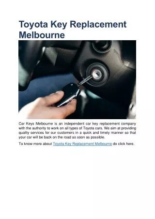 Toyota Key Replacement Melbourne