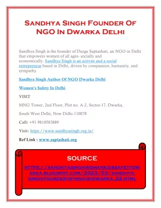 sandhya singh founder of ngo in dwarka delhi
