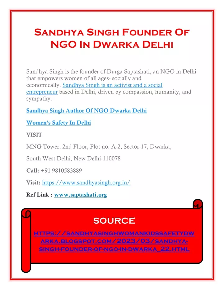 sandhya singh founder of ngo in dwarka delhi