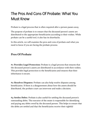 The Pros and Cons of Probate What You Need to Know