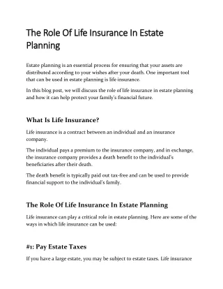The Role of Life Insurance in Estate Planning