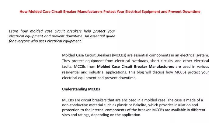 how molded case circuit breaker manufacturers