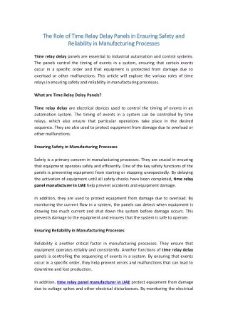 the role of time relay delay panels in ensuring
