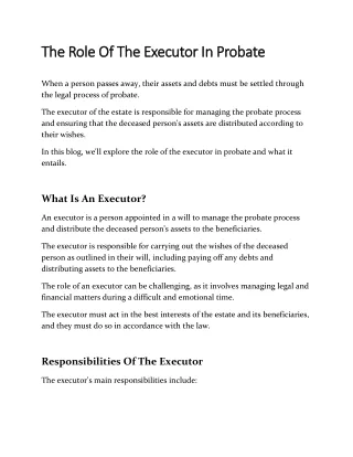The Role of the Executor in Probate