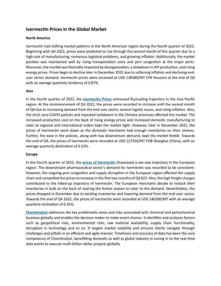 ivermectin prices in the global market