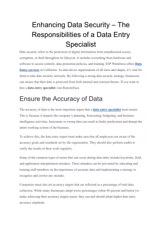 Enhancing Data Security – The Responsibilities of a Data Entry Specialist