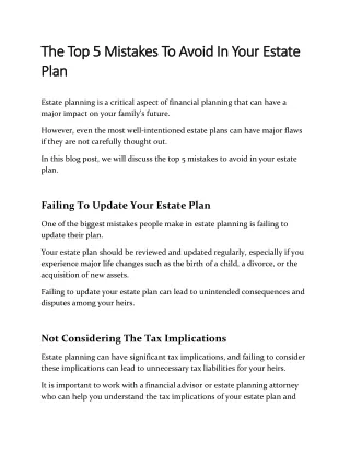 The Top 5 Mistakes to Avoid in Your Estate Plan