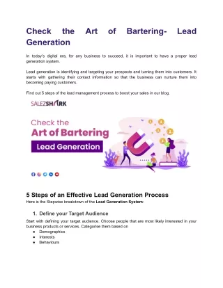 Check the Art of Bartering- Lead Generation