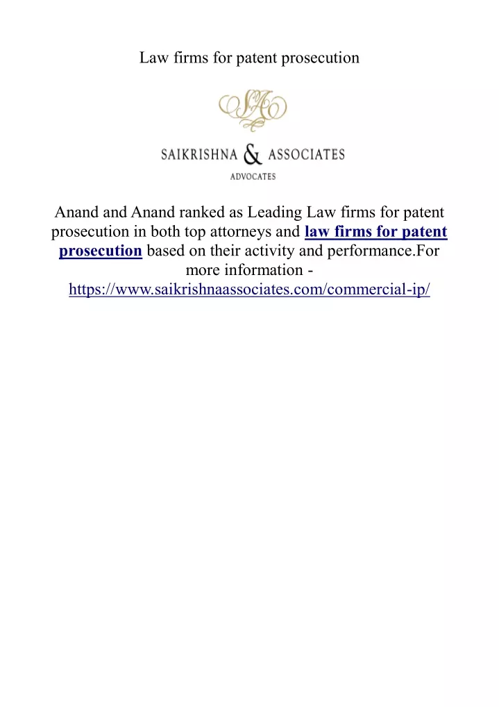 law firms for patent prosecution