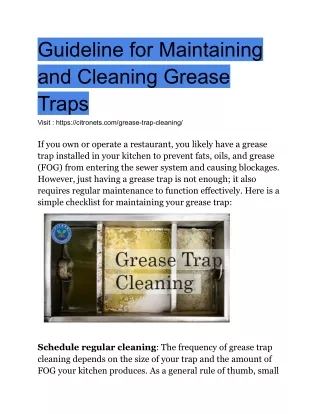Guideline for Maintaining and Cleaning Grease Traps