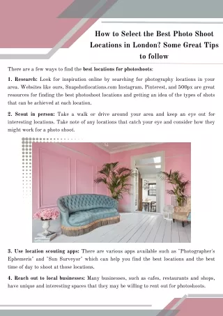 How to Select the Best Photo Shoot Locations in London Some Great Tips to follow