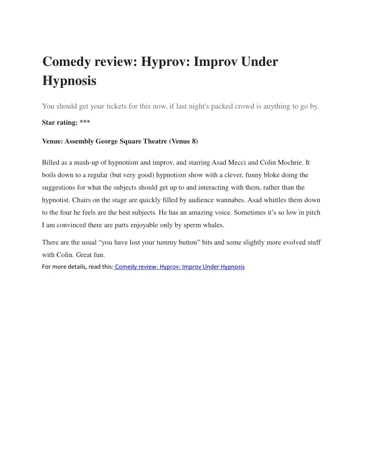 comedy review hyprov improv under hypnosis