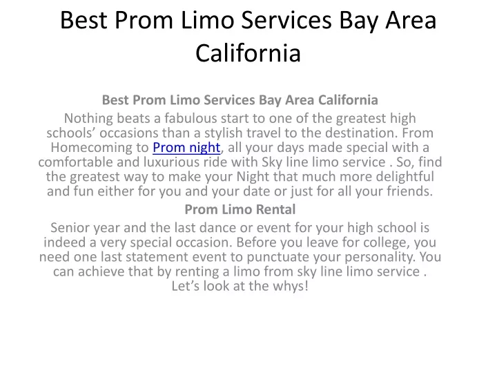 best prom limo services bay area california