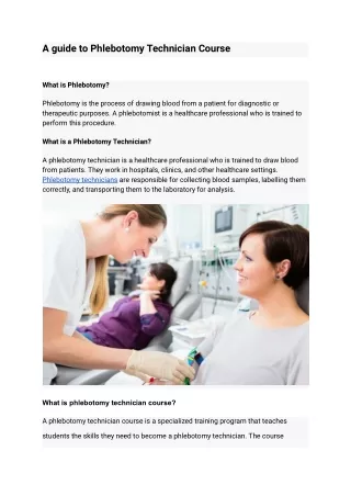 A guide to Phlebotomy Technician Course