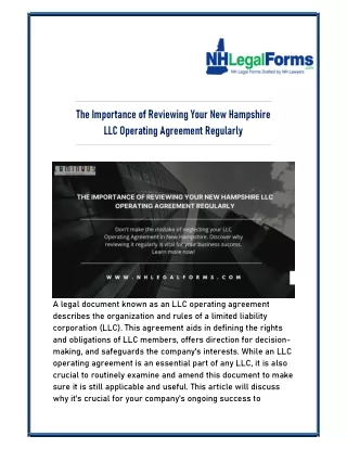 The Importance of Reviewing Your New Hampshire LLC Operating Agreement Regularly