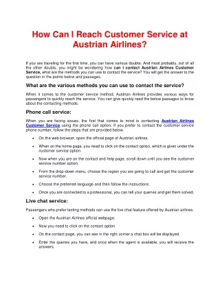 How Can I Reach Customer Service at Austrian Airlines