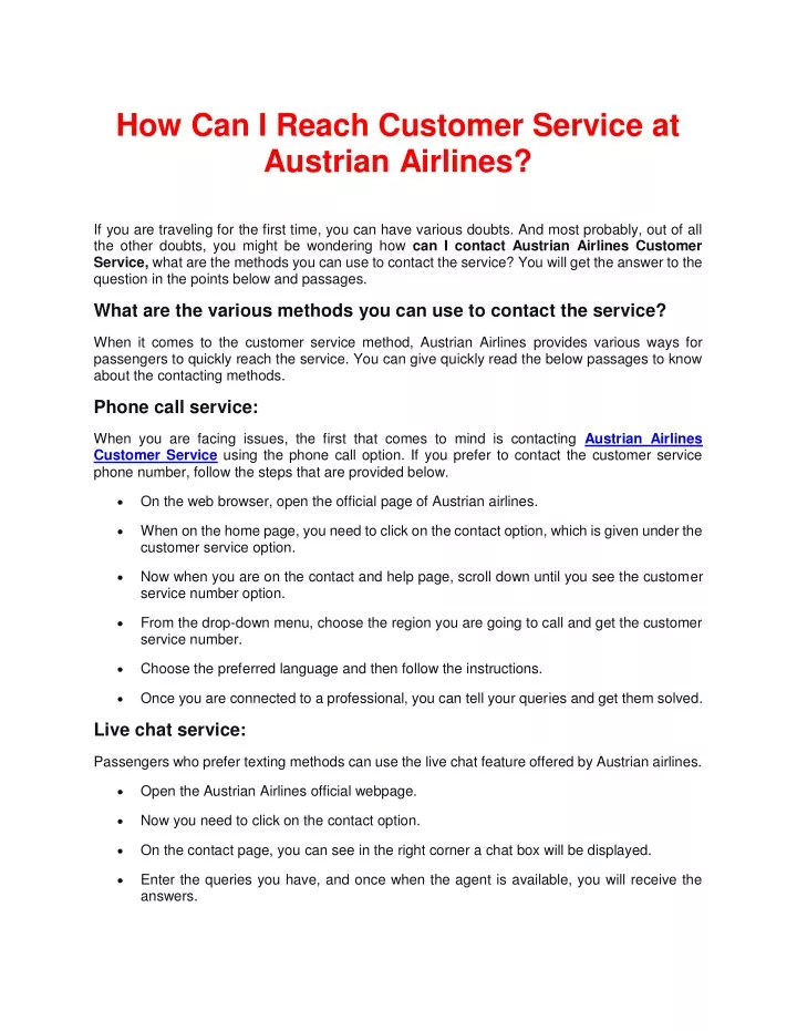 how can i reach customer service at austrian