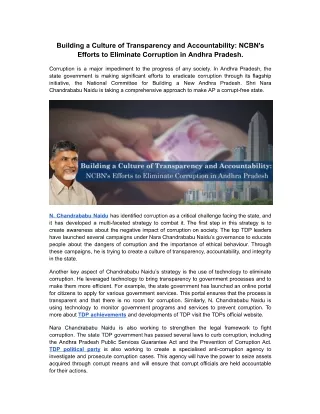 Building a Culture of Transparency and Accountability. NCBN's Efforts to Eliminate Corruption in AP.