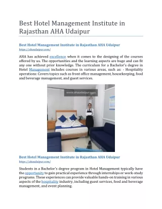 Best Hotel management Institute in Rajasthan